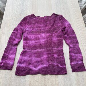 Bisou Bisou Pink Open Knit Sweater Tie-Dye Y2K Sheer Scallop Neck L
